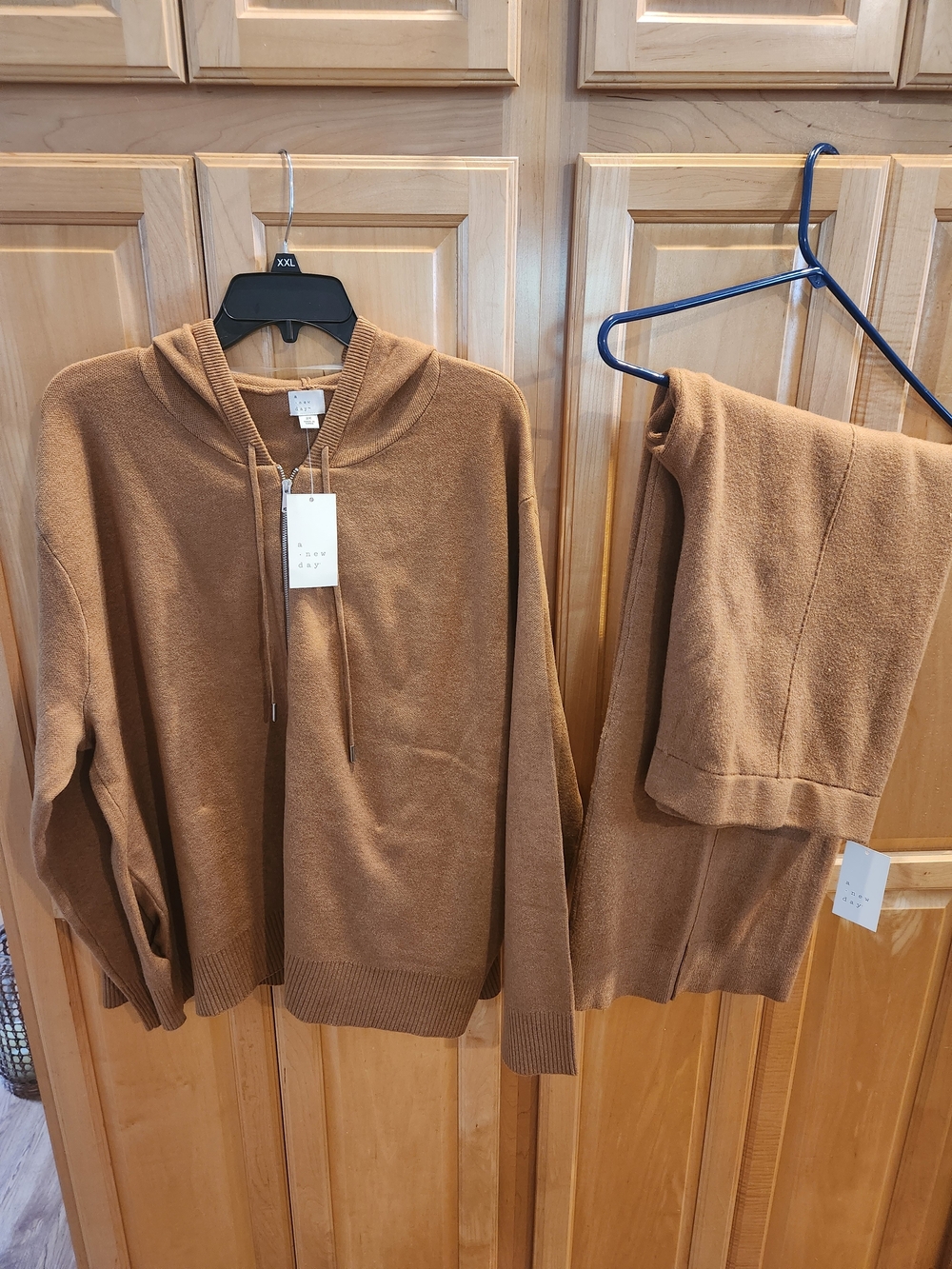 a new day Cozy Hooded Knit Set in Camel Brown